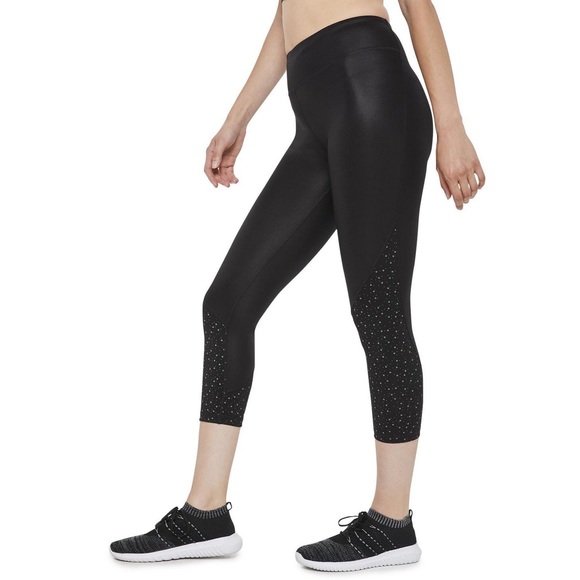 High Waist Faux Leather 3/4 Crop Black Leggings - Picture 2 of 8